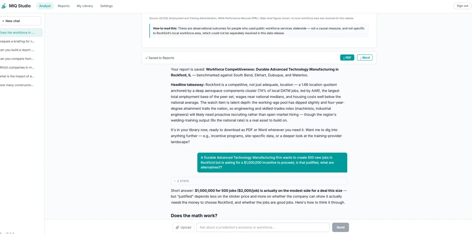 MIQ Studio reviewing an incentive request from a manufacturer, with a short answer and next steps.